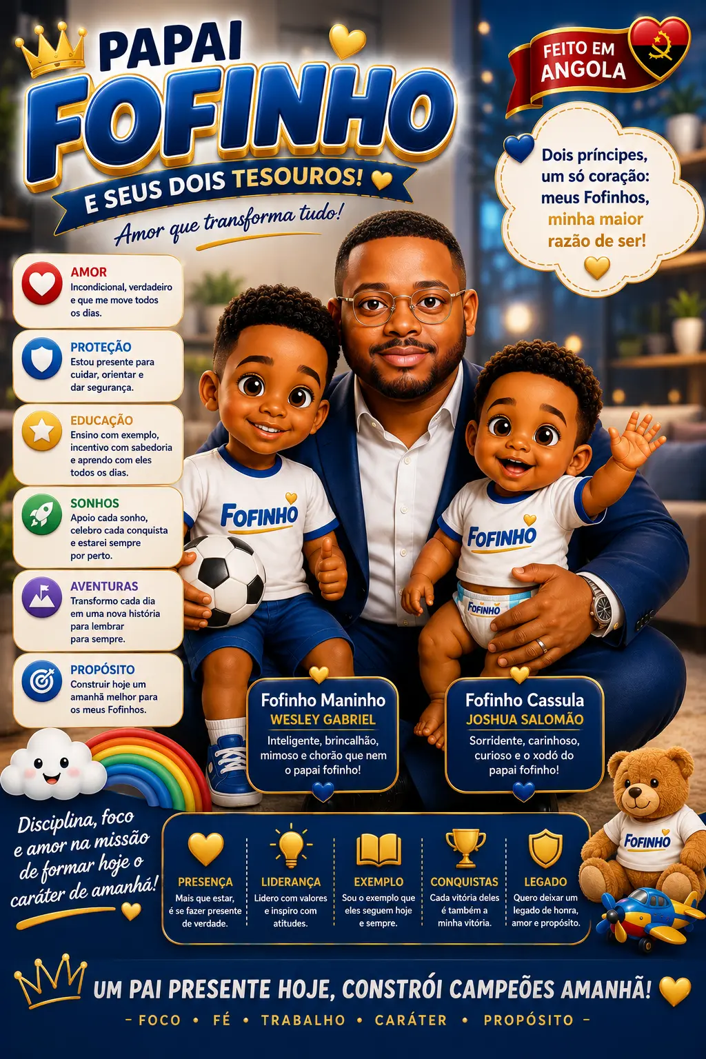Papai Fofinho com os seus dois filhos, Fofinho Maninho e Fofinho Cassula